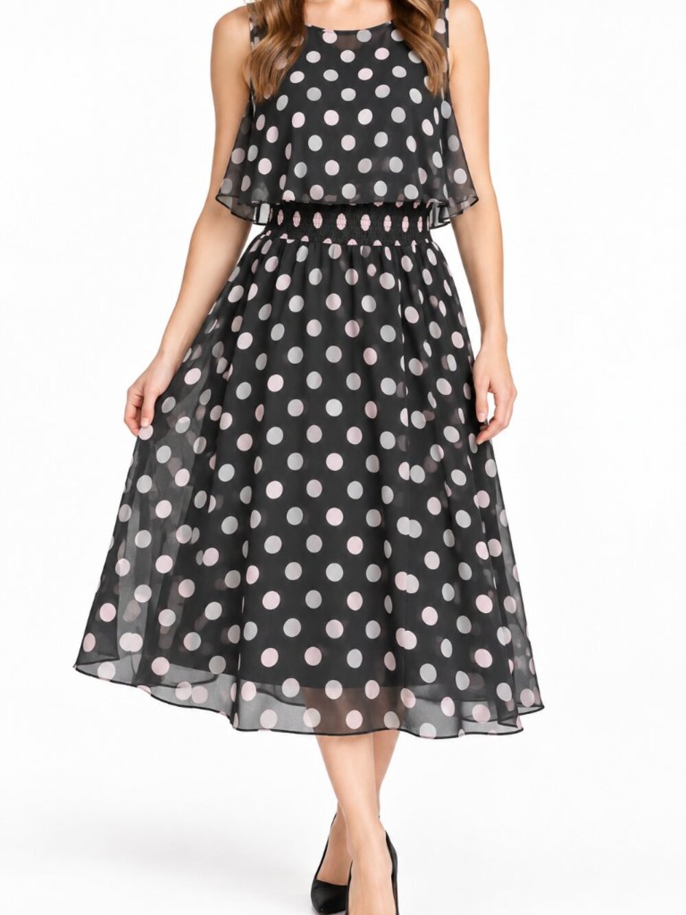 Robert Louis Women’s Size M Polka Dot Chiffon Fit & Flare Midi Dress NWT